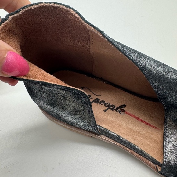 Free People Women's Royale Flat Leather Metallic Black Size 6.5 - Picture 7 of 10